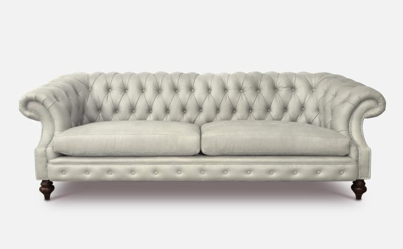 Langston High Back Scoop Arm Chesterfield Hand-stained In White Leather