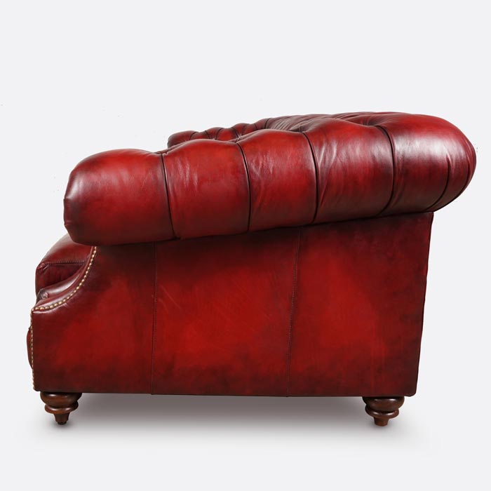 Langston High Back Scoop Arm Chesterfield Hand-stained in Red Leather
