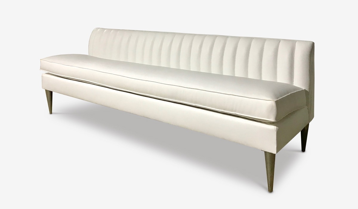 Custom Of Iron Oak, White Leather Banquette Bench
