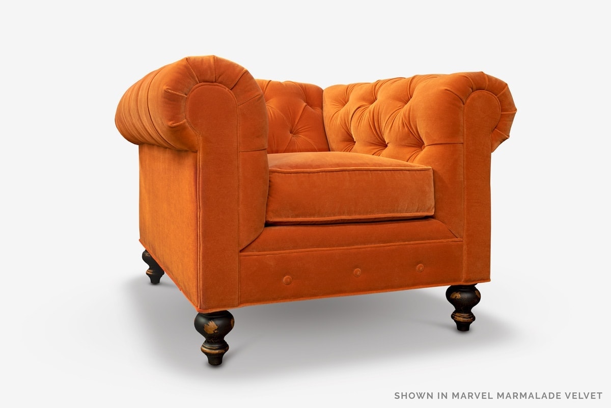Fitzgerald Orange Marmalade Velvet Chesterfield Chair