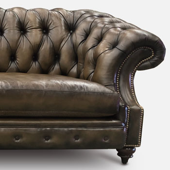 Langston Hand Stained Sand Leather Chesterfield Sofa