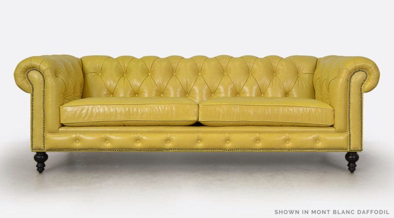 Fitzgerald Mont Blanc Daffodil Leather Tufted Chesterfield Sofa