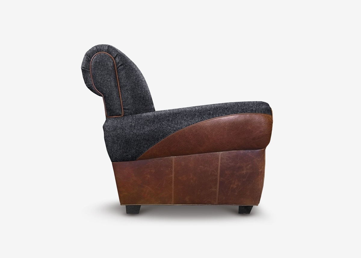 The Armstrong: Parisian Club Chair in Charcoal Wool & Cigar Leather