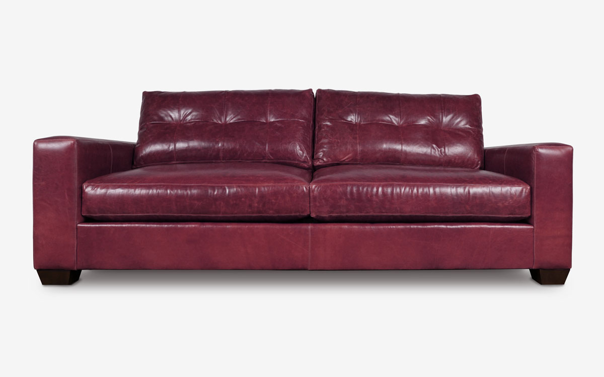 Brando Blind Tufted Sofa In Waxy Burgundy Leather