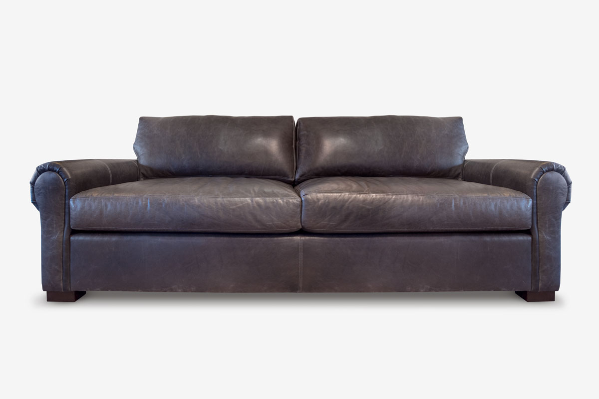 Dark Grey Leather Roll Arm Lawson Sofa Roosevelt