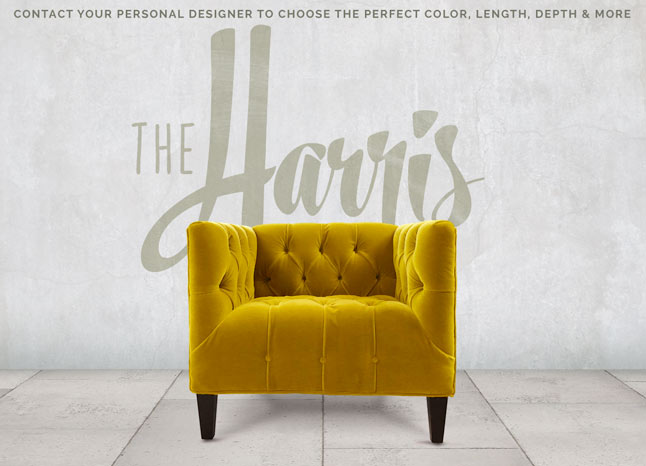The Harris Tufted Seat Mid-Century Gold Velvet Armchair