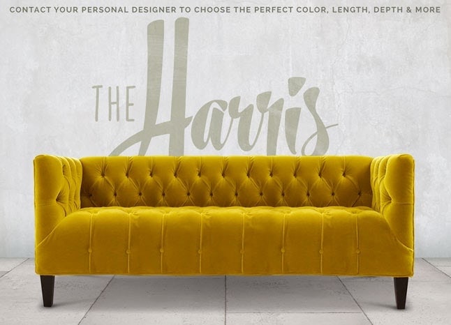The Harris Tufted Seat Mid-Century Gold Velvet Sofa