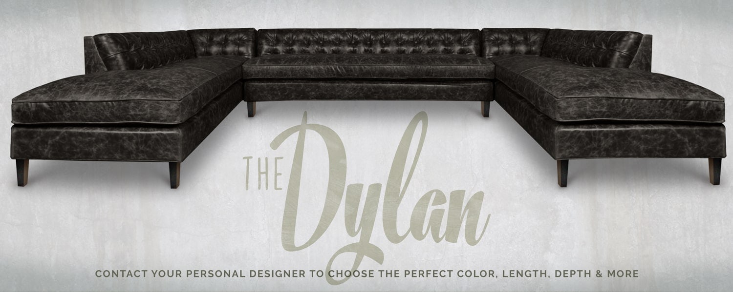 The Dylan: Square Tufted Mid-Century Black Leather Double Chaise Sectional Sofa