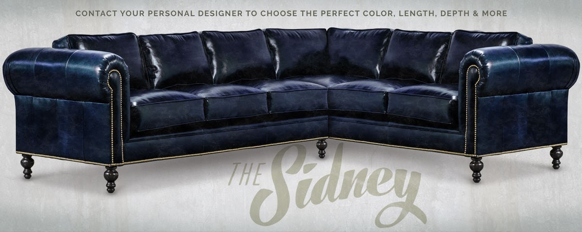 The Sidney Navy Leather Pillow Back Chesterfield Sectional Sofa