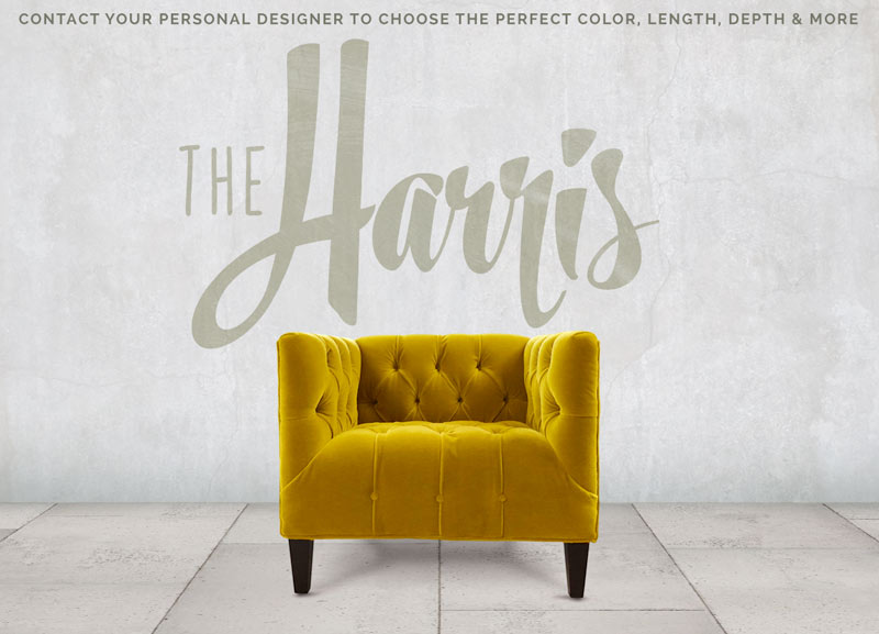 The Harris Tufted Seat Mid-Century Gold Velvet Armchair