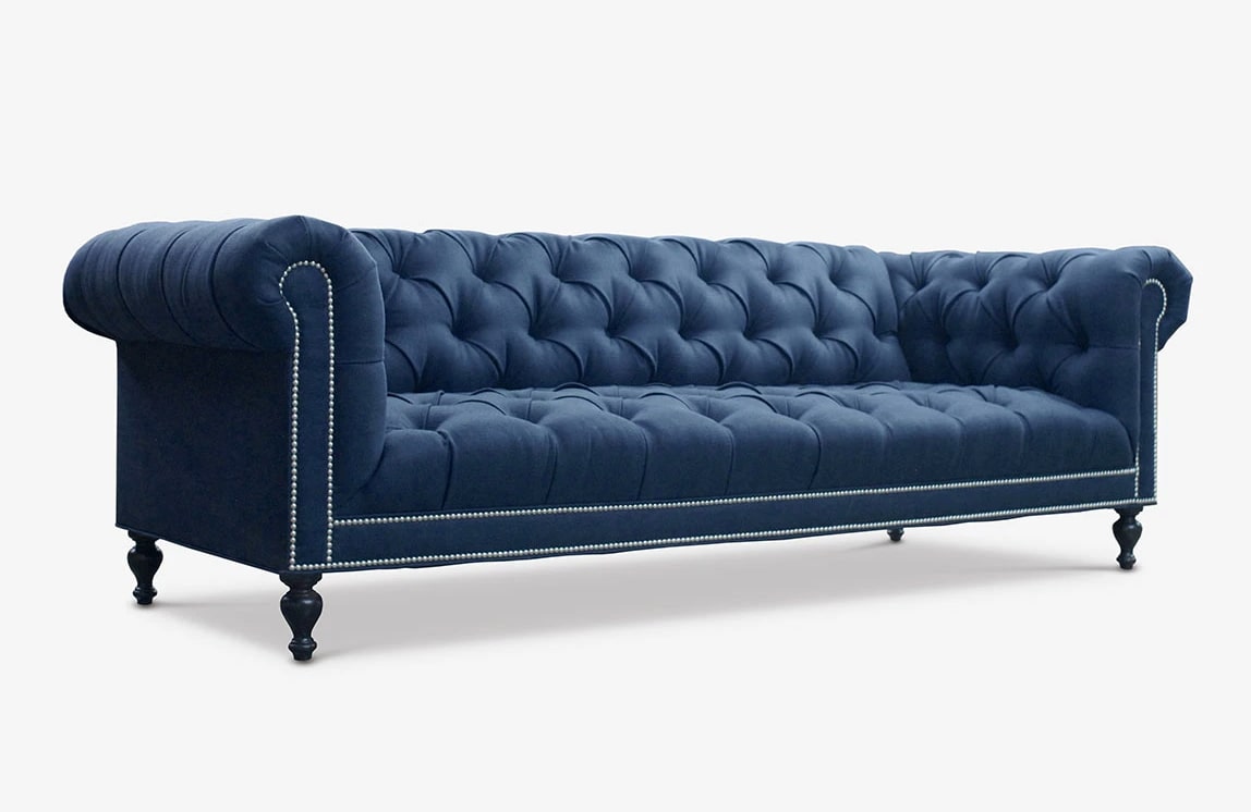 Navy Linen Tufted Seat Chesterfield