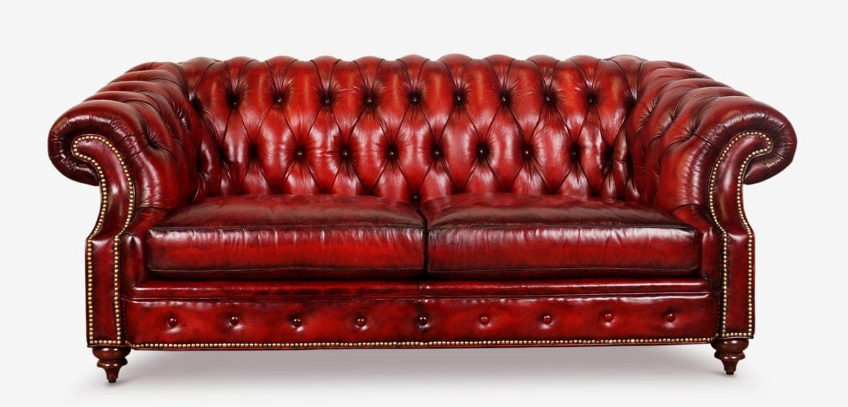 Langston Hand-Stained Chesterfield Sofa in Rubino Red Leather