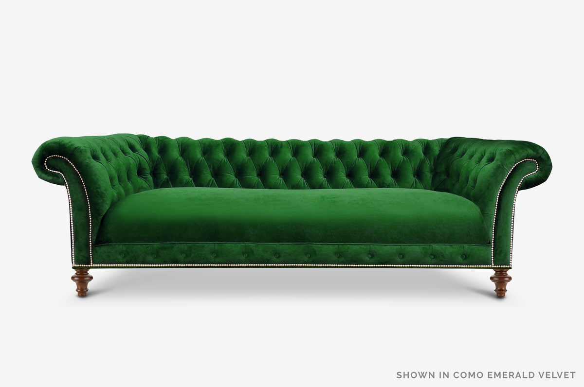 Elizabeth Chesterfield Sofa in Como Emerald Velvet with Tight Seat