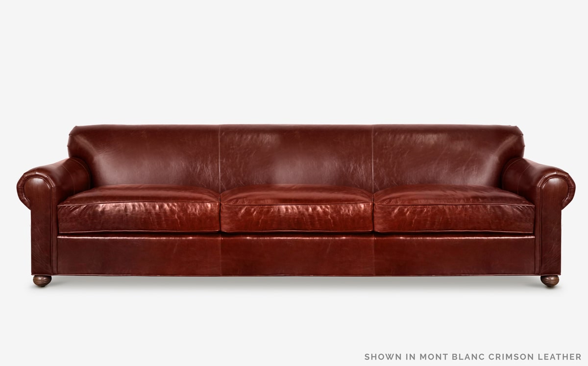 Franklin Tight Back Roll Arm Sofa in Mont Blanc Crimson Leather