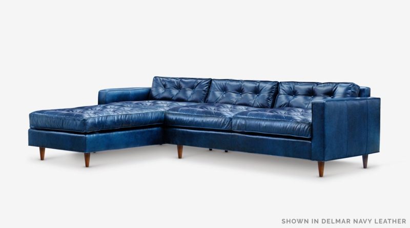Jack Mid-Century Chaise Sectional In Delmar-Navy Leather