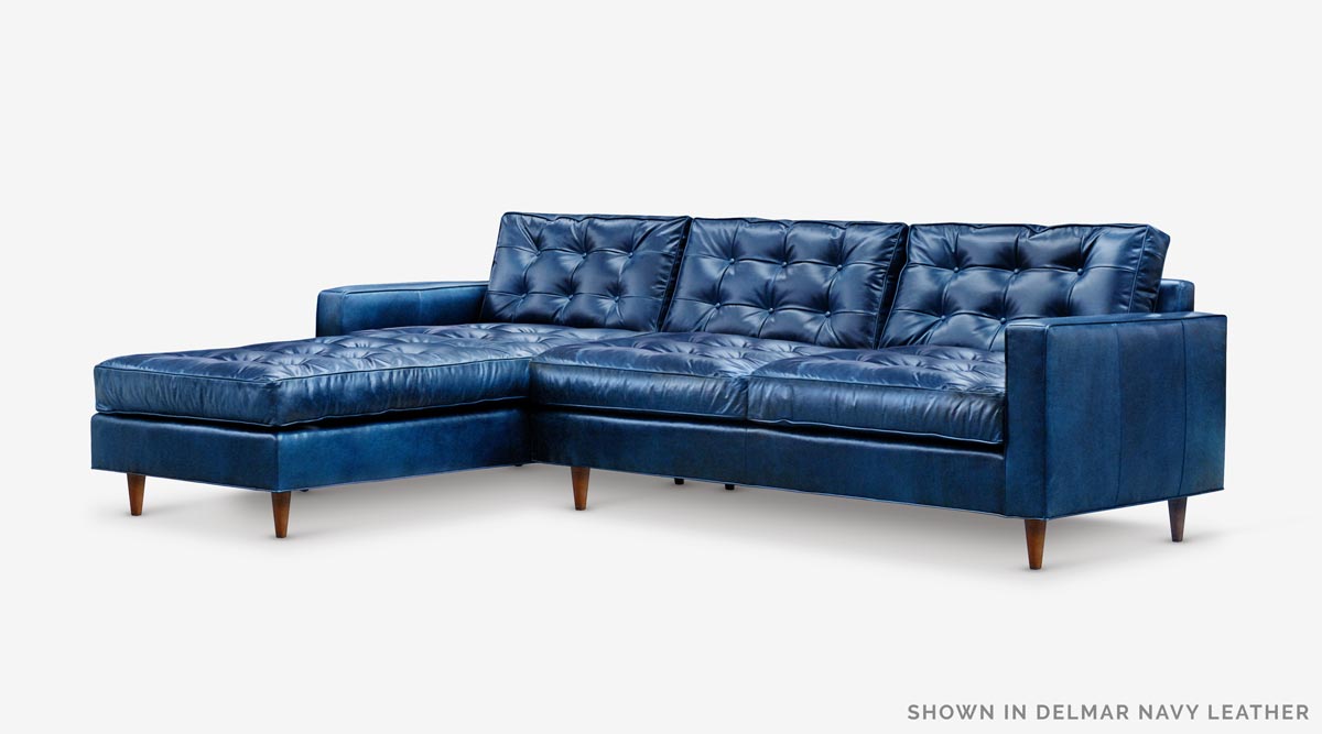 Redding MidCentury Chaise Sectional in Delmar Navy Leather