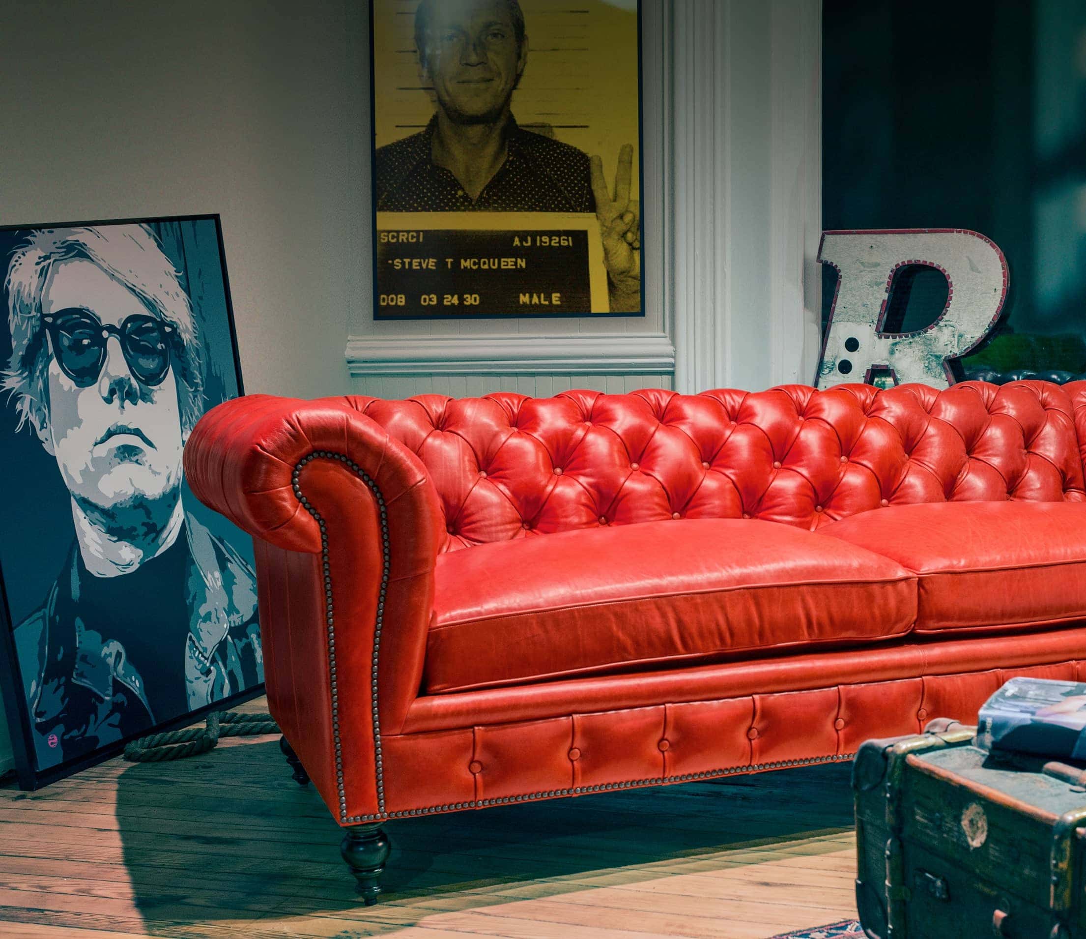 Red Leather Wide Arm Red Leather Chesterfield Sofa