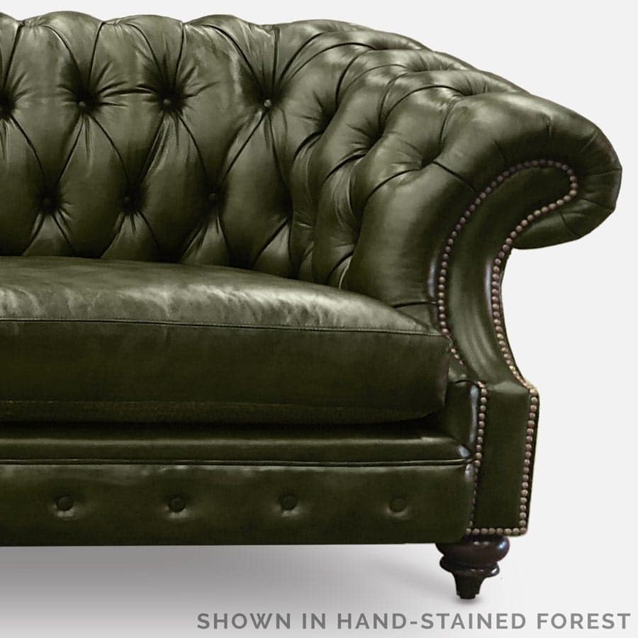Forest Green Hand-Stained Leather Chesterfield