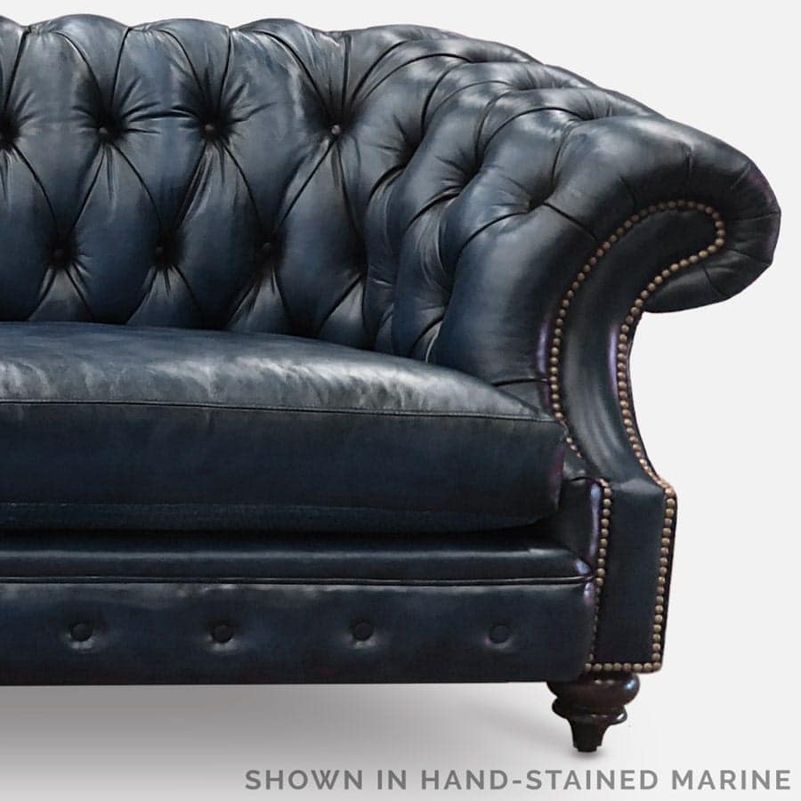 Marine Blue Hand-Stained Leather Chesterfield