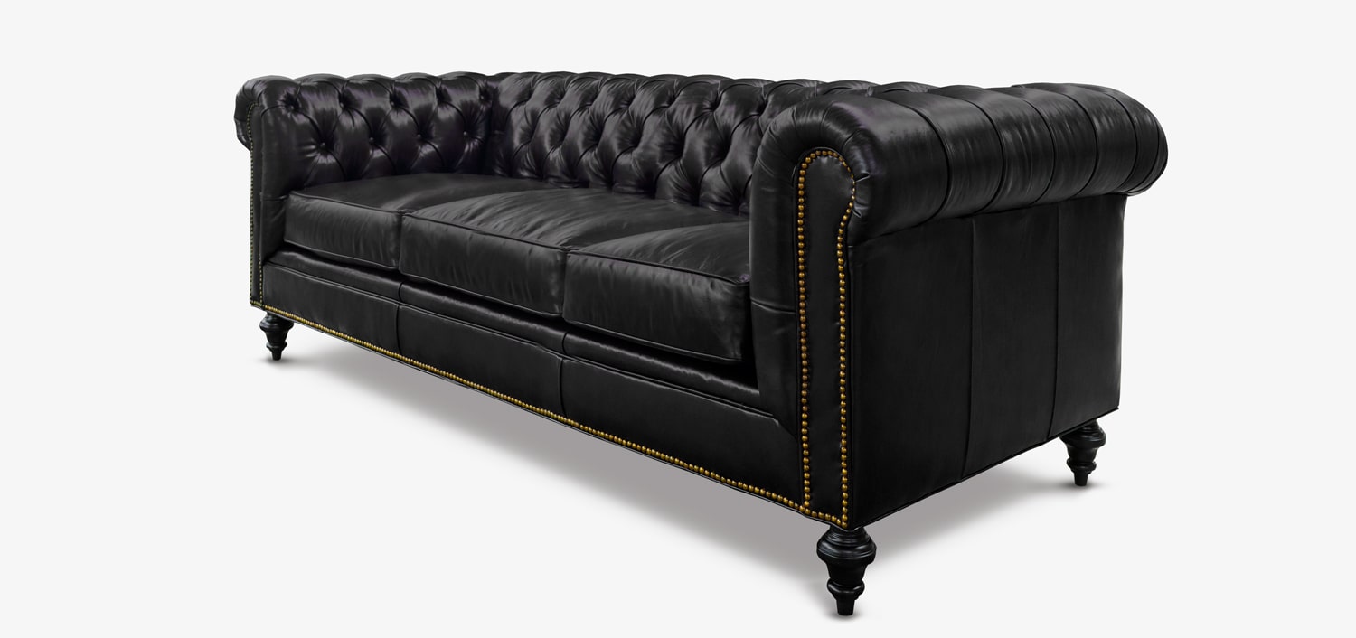 Swift-Ship'd Fitzgerald: Express Delivery Black Leather Chesterfield Sofa