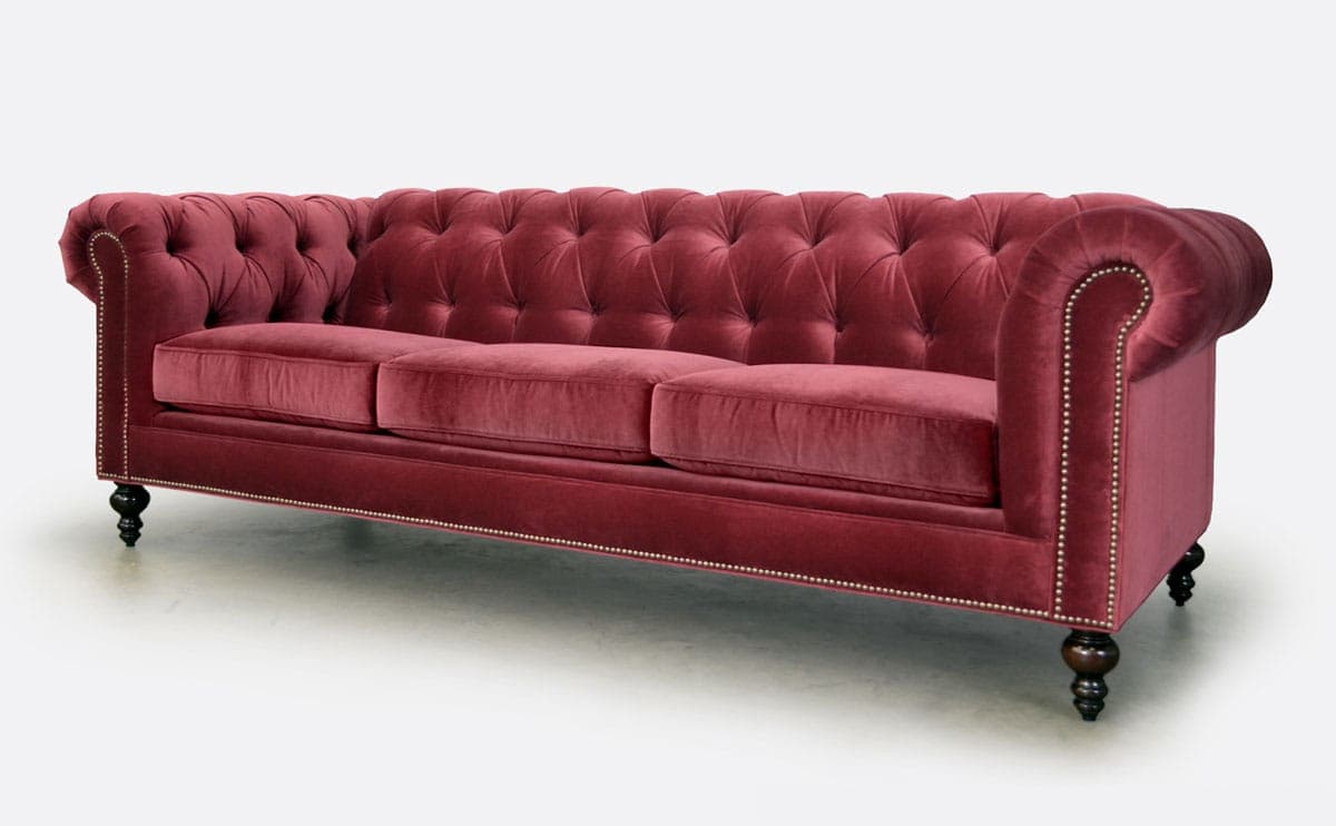 Fitzgerald Tufted Chesterfield Three Cushion Sofa in Burbanks Currant Velvet