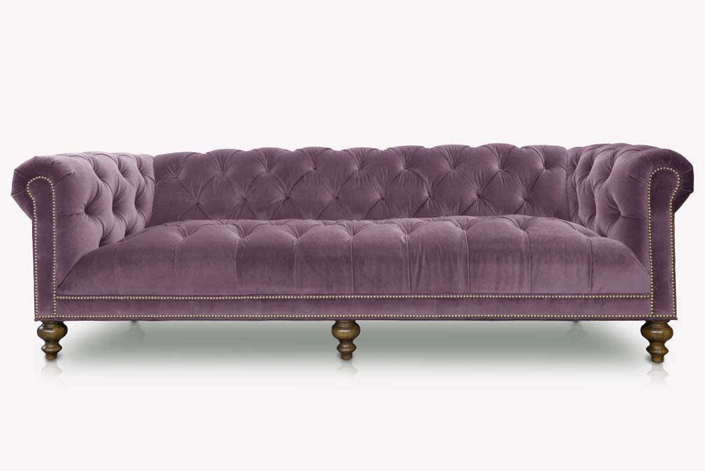 Wright Tufted-Seat Chesterfield Sofa in Cannes Thistle Velvet