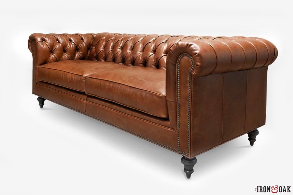 Fitzgerald Roasted Brown Leather Chesterfield Tufted Sofa