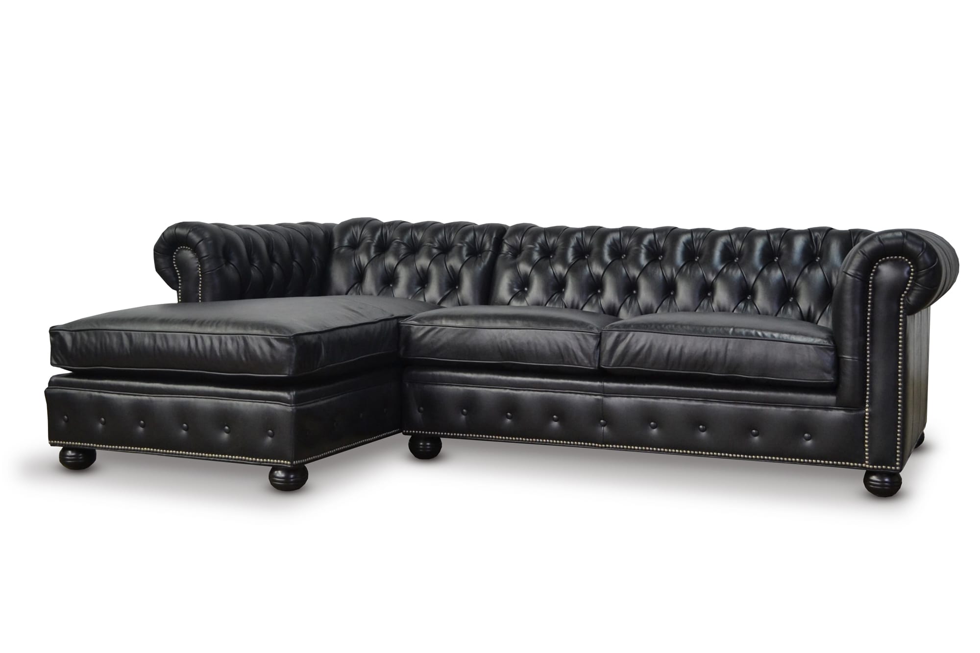 Oiao Irving Chesterfield Chaise Sectional In Vintage Black Leather Min 