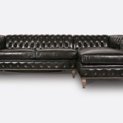 121″ Black Leather Fitzgerald Chesterfield Chaise Sleeper Sectional