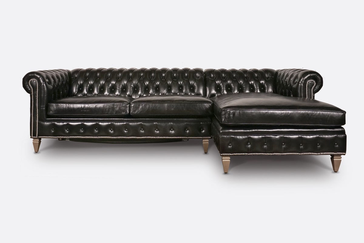 121″ Black Leather Fitzgerald Chesterfield Chaise Sleeper Sectional