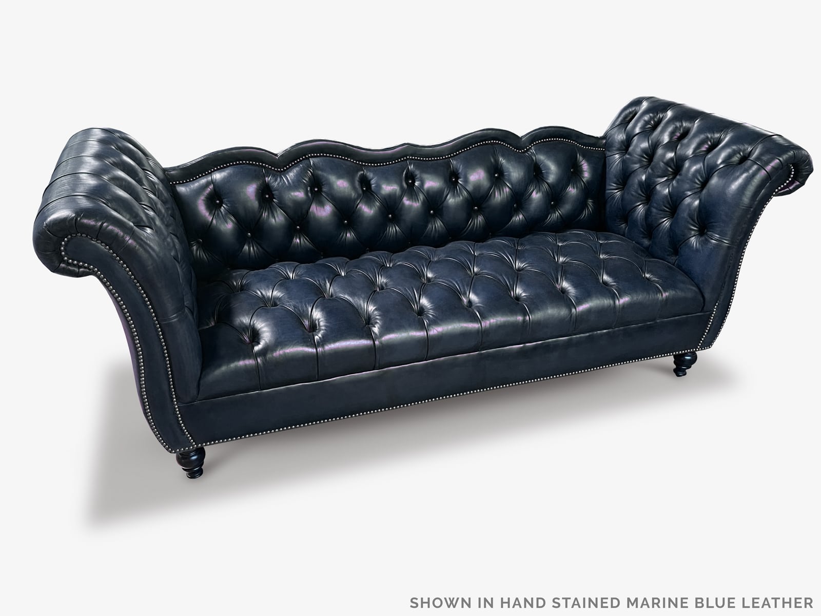 The Collins Custom Built Vintage Hand-Stained Marine Blue Chesterfield Sofa