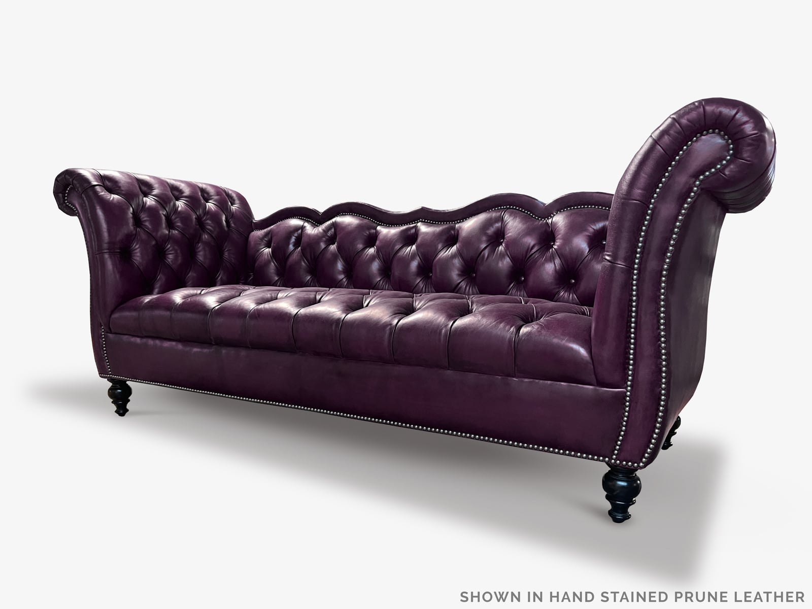 The Collins Custom Built Vintage Hand-Stained Prune Chesterfield Sofa